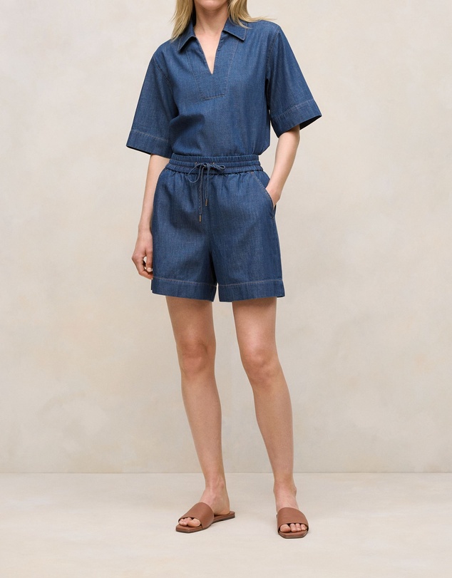 Trenery - Soft Denim Drawcord Short in Mid Blue