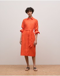 Trenery - Delave Linen Long Sleeve Shirt Dress in Fiesta Red
