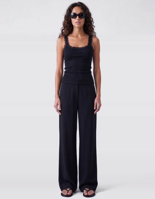 Style Addict - Lace Trim Tank - Black
