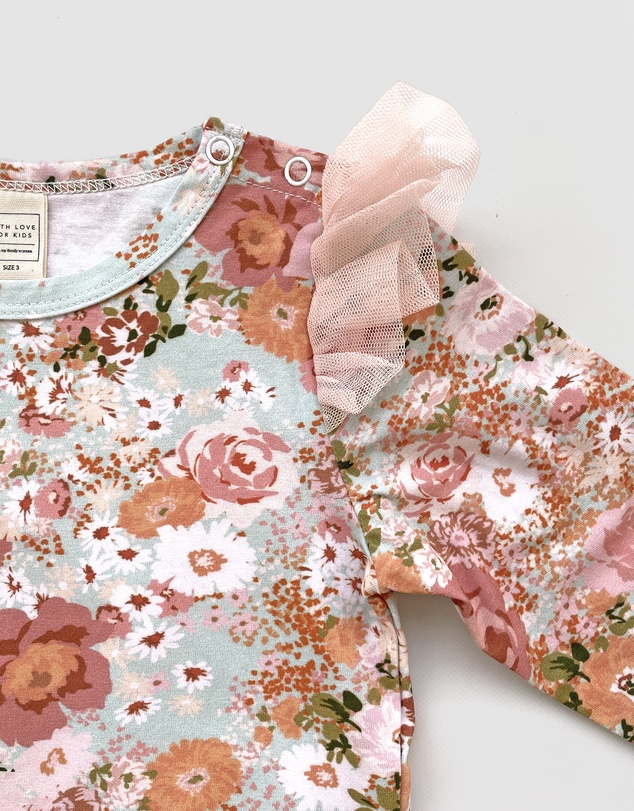 WITH LOVE FOR KIDS - Tulle Flutter Long Sleeve Onesie - Babies