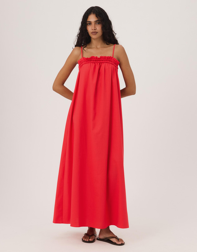 Atmos&Here - Eire Maxi Dress With Tie Straps And Shirring Detail In Linen Blend