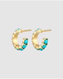 Elli Jewelry - Earrings Creoles Turquoise Boho Trend with Howlith Gemstones in 925 Sterling Silver Gold Plated