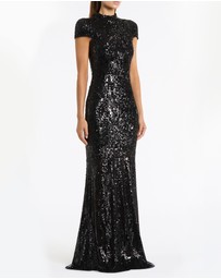 Carla Zampatti - Black Cascade Sequin Raglan Sleeve Gown