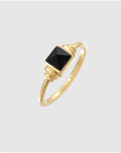 Elli Jewelry - Onyx Square Band Ring in Gold-Plated 925 Silver