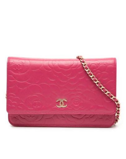 Pre-Loved by Azura Reborn - Pre-Loved CC Embossed Lambskin Camellia Wallet On Chain