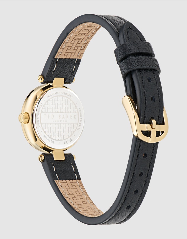 Ted Baker - Jolyye Crystal 24mm Gold-Tone Black Leather Watch