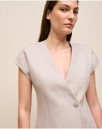 Trenery - Yarn Dyed Linen Cap Sleeve Vest in Flax