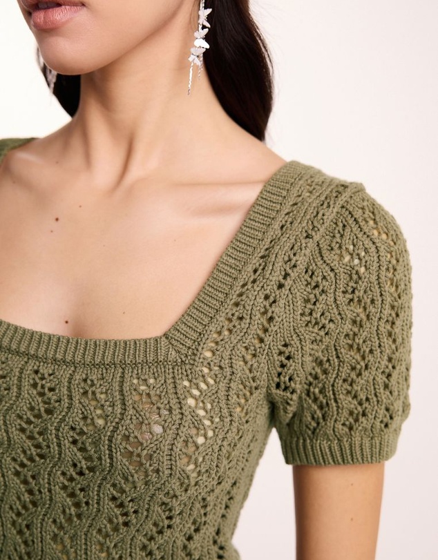 NEXT - Square Neck Stitch Detail Short Sleeve Knitted Top