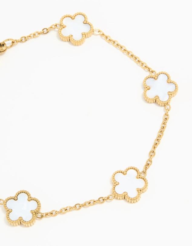 Lovisa - Waterproof Gold Plated Stainless Steel Ivory Inlay Flower Petals Charm Bracelet