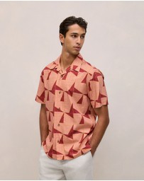 Trenery - Escher Camp Collar Shirt in Crimson