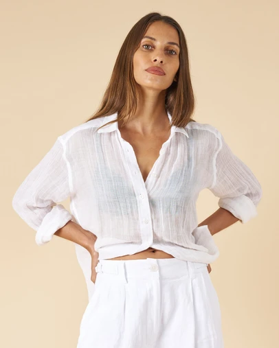 CAMIXA - Crinkle Oversized Linen Shirt