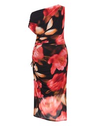 City Chic - Plus size Vivid Mesh Blur Print Maxi Dress - deep scarlet