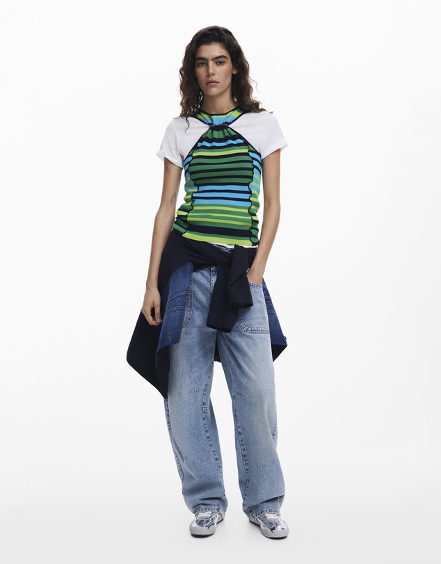 Desigual - Striped T-shirt with trim