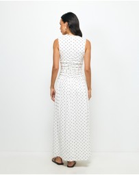 AERE - Lottie Spot Ruched Midi Dress