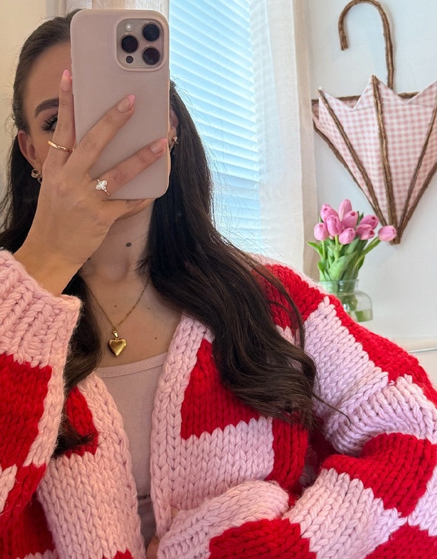 Beginning Boutique - Envi Pink And Red Checkered Knit Cardigan