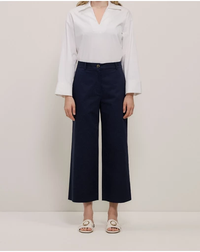 Trenery - Cropped Wide Leg Chino Pant in Night Sky