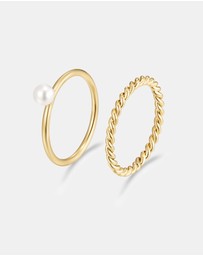 Mestige - Delicate Pearl Stacking Ring Set - 18K Gold Plated