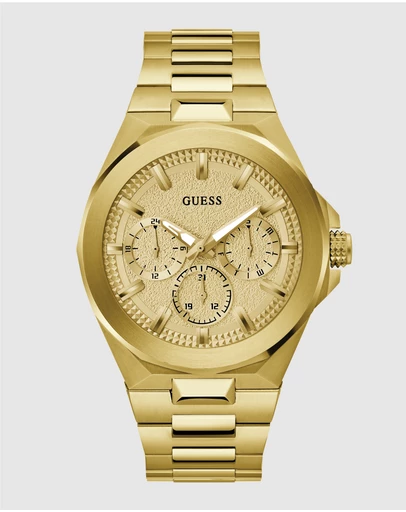 GUESS - Gold-Tone Multi-function Men's Watch with 46mm Champagne Dial
