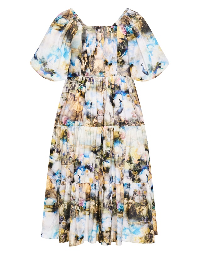 City Chic - Plus size Fantasy Ballroom Print V Neck Dress - ivory multi