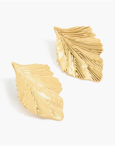 Lovisa - Waterproof Gold Plated Stainless Steel Textured Leaf Earrings
