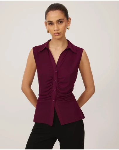 Tussah - Sleeveless Jersey Button Up Top