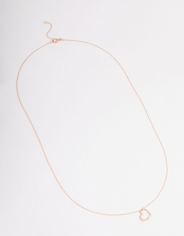 Lovisa - Rose Gold Plated Sterling Silver Cubic Zirconia Half Paved Heart Necklace