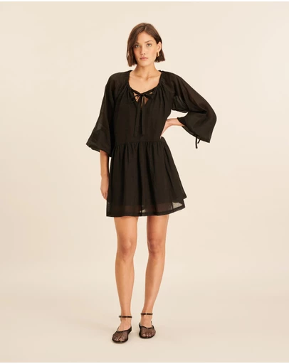 AERE - Blouson Sleeve Tiered Mini Dress