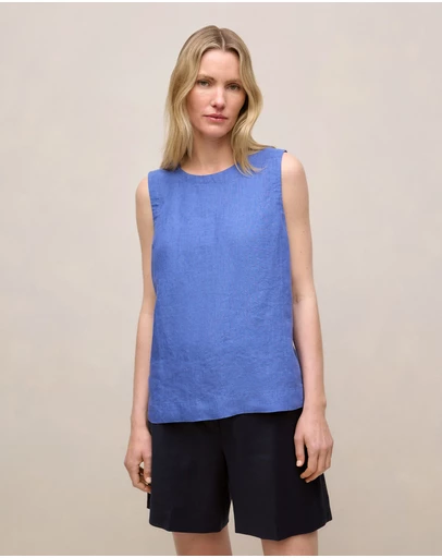 Trenery - Delave Linen Shell Tank in Vivid Blue