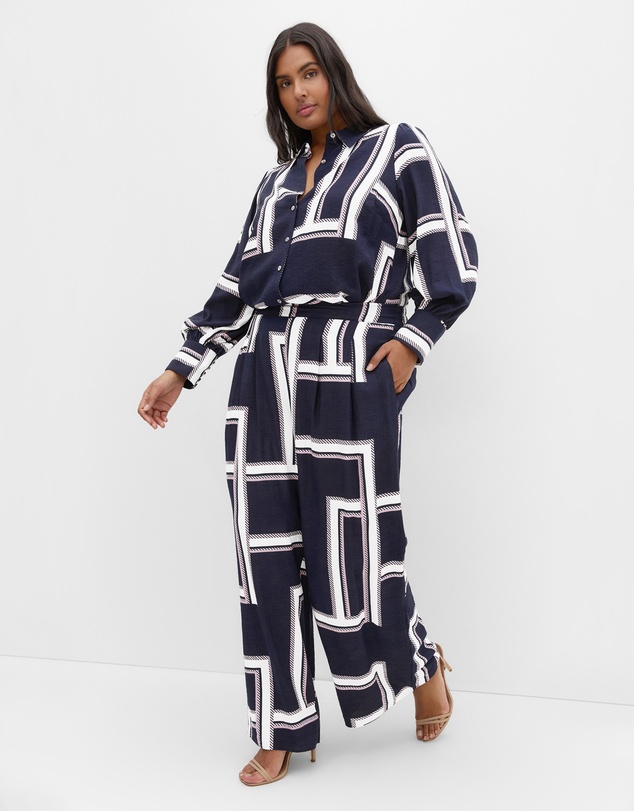 City Chic - Plus size Hallie Print Wide Leg Pant - navy