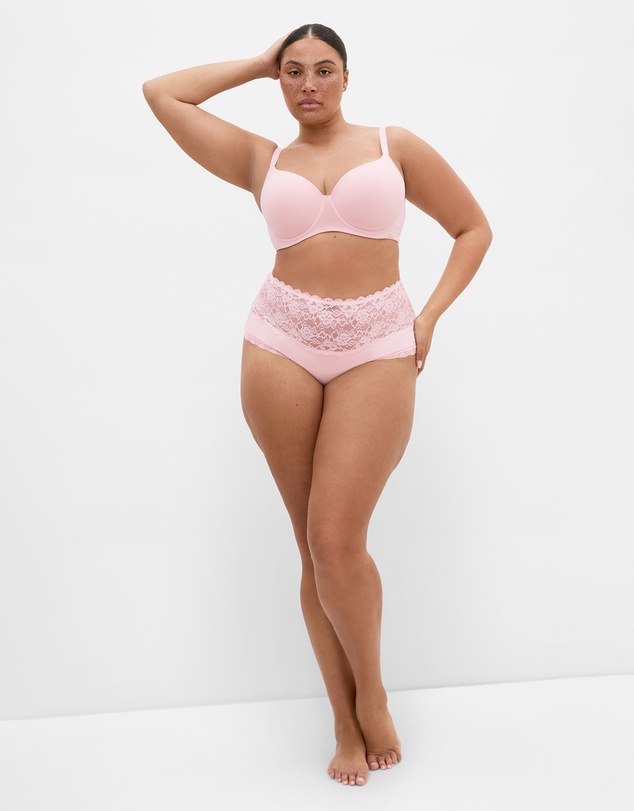City Chic - Plus size Iris 3 Pack Cotton Hi Brief - pink cherry black