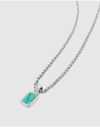 Nialaya Jewellery - Men's Sterling Silver Necklace with Two-in-One Turquoise & Black Onyx Pendant