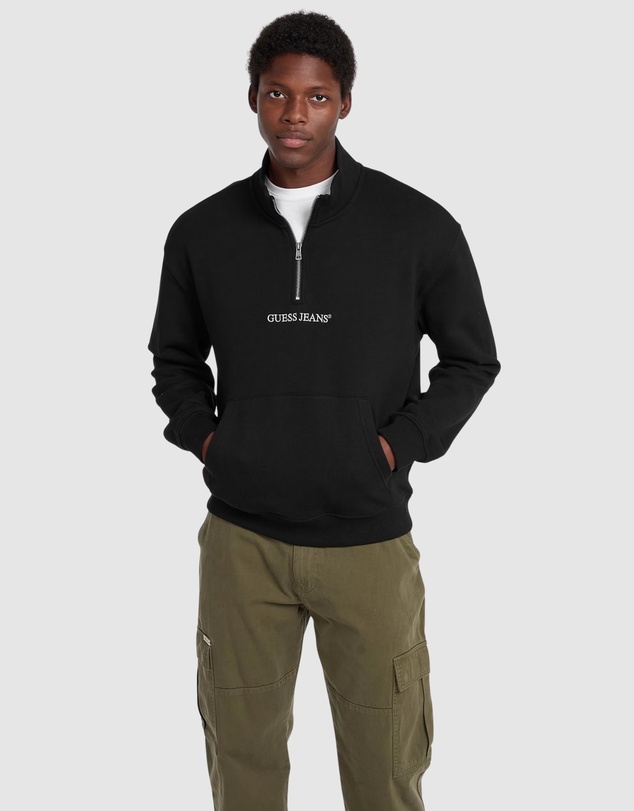 GUESS Jeans - GUESS JEANS Half Zip Regular Embroidered Sweatshirt