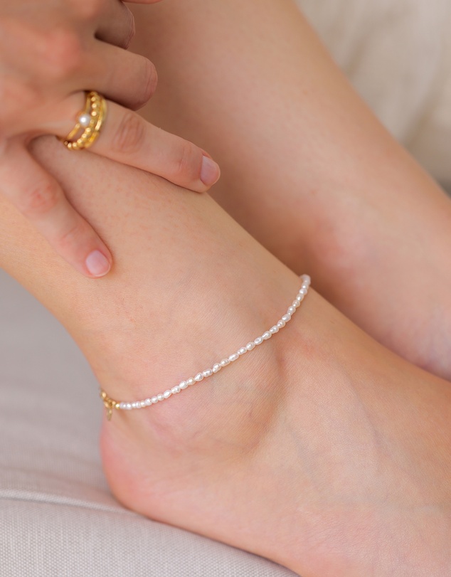 Elli Jewelry - Freshwater Pearl Anklet in Gold-Plated 925 Silver