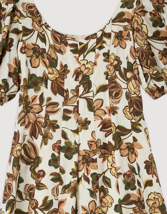 Revibe - Repaired AERE Paloma Linen Puff Sleeve Midi Dress - AU 10