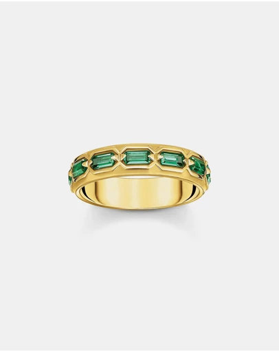 THOMAS SABO - Gold Plated Ring in Crocodile Design with Green Stones
