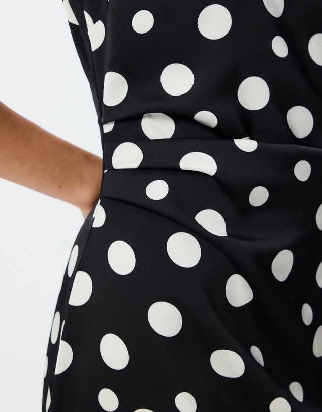 Tussah - Felicity Polka Dot Satin Lace Trim Asymmetric Midi Dress