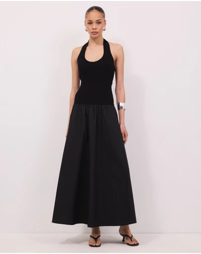 Calli - Ailani Contrast Fabric Halterneck Midi Dress