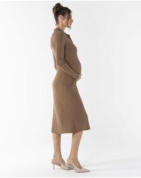 Angel Maternity - Knit Maternity Midi Dress in Camel