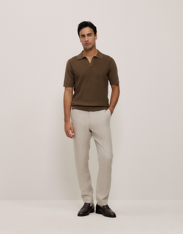 Trenery - Mercerised Diamond Knit Polo in Cocoa