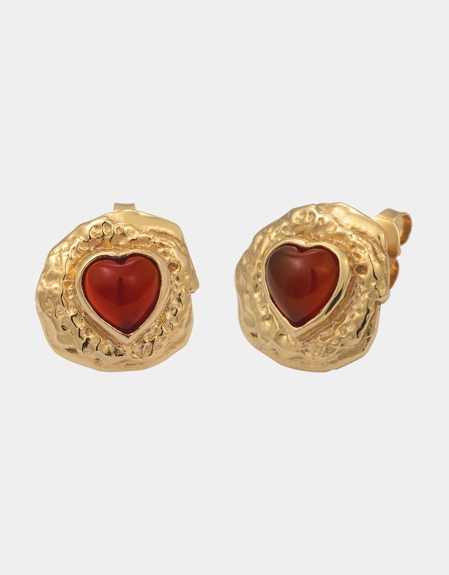 Haze & Glory - ICONIC EXCLUSIVE - Earrings Heart Red Onyx 925 Sterling Silver Gold Plated