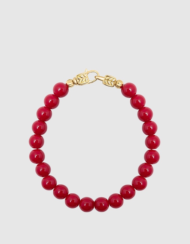 Nialaya Jewellery - Red Beaded Healing Bracelet with Gold Lock