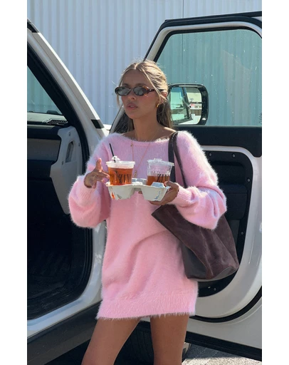 Beginning Boutique - Kleine Pink Long Sleeve Knit Mini Dress