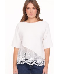 Petal & Pup - Chase Lace Hem Ribbed Top - Ivory