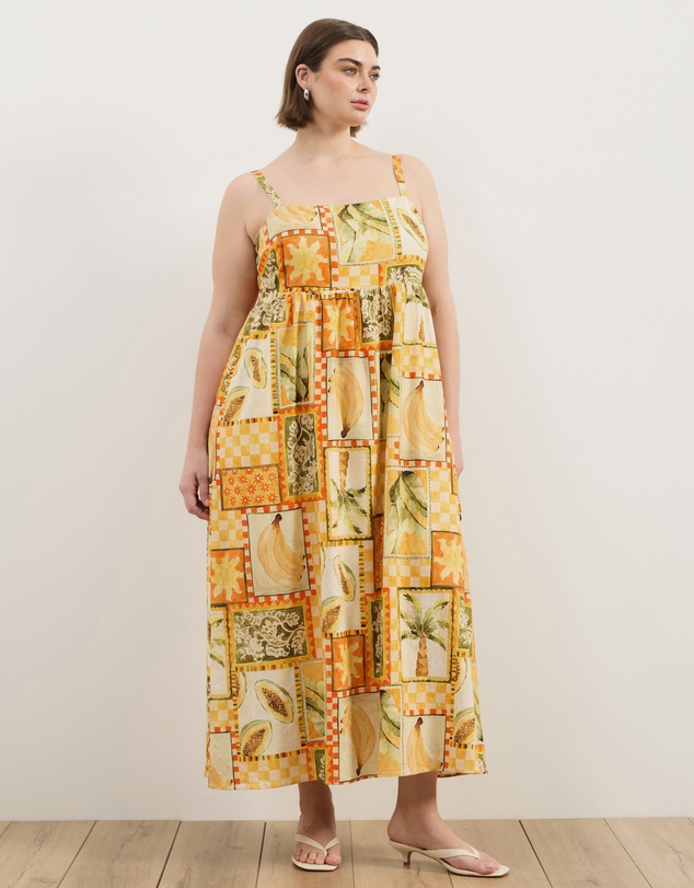 Atmos&Here Curvy - Alex Linen Blend Empire Waist Midi Dress