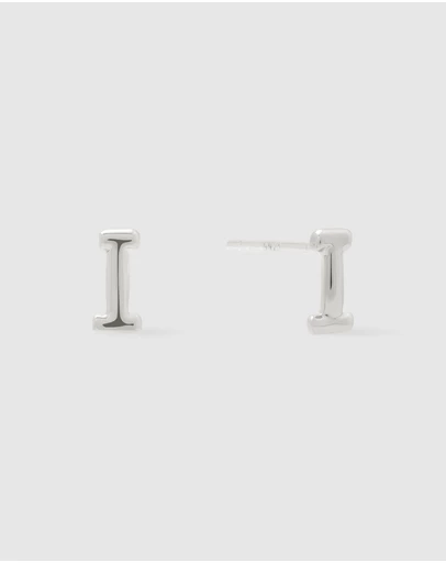 Wanderlust + Co - Alphabet Bubble Silver Stud Earrings - Letter I
