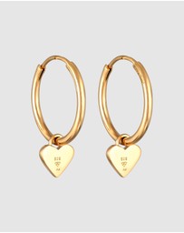 Elli Jewelry - Earrings Creole Heart Dark Red 925 Sterling Silver Gold-plated