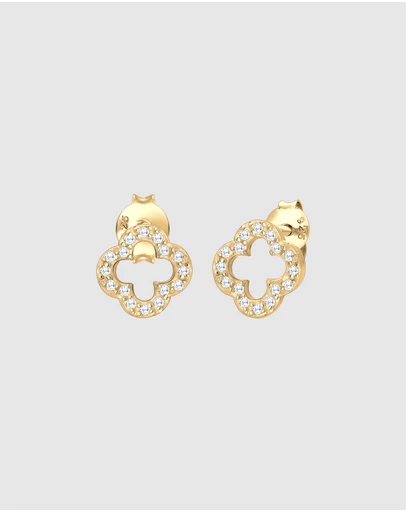 Elli Jewelry - Zirconia Cloverleaf Stud Earrings in Gold-Plated 925 Silver