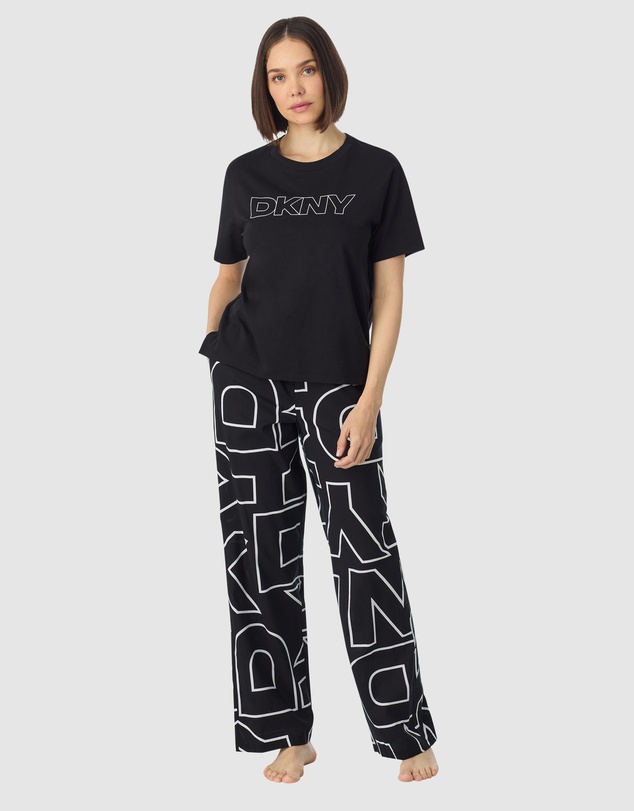 DKNY - Cotton & Viscose Short Sleeve T-Shirt & Pant Long Pyjama Set