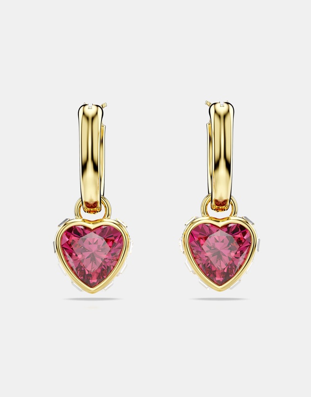 Swarovski - Chroma drop earrings, Heart, Red, 18K gold finish
