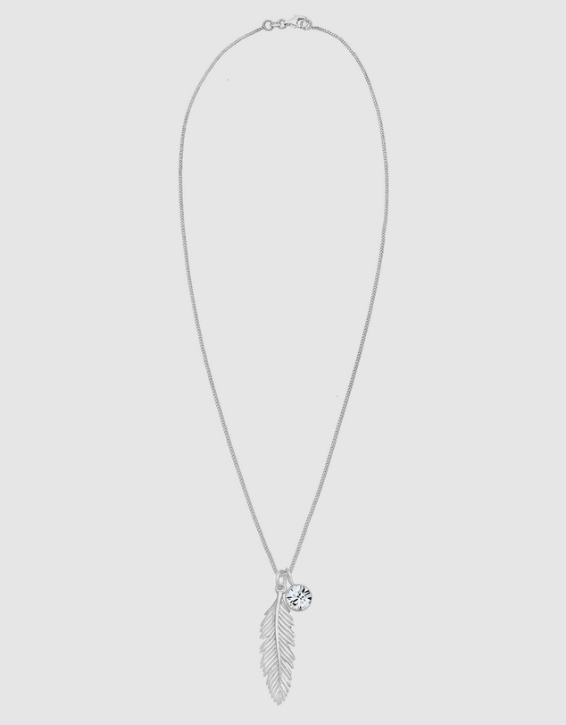 Elli Jewelry - Necklace 925 Sterling Silver Crystal Feather